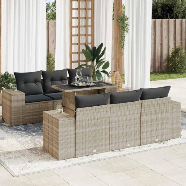 ARDEBO.de - 7-tlg. Garten-Sofagarnitur mit Kissen Hellgrau Poly Rattan