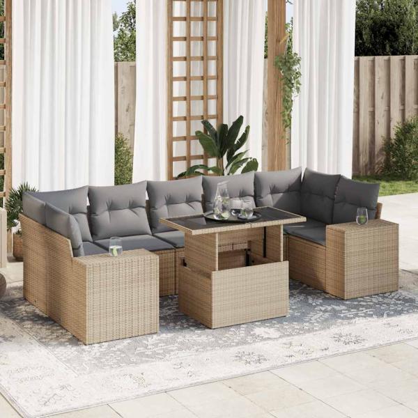 ARDEBO.de - 8-tlg. Garten-Sofagarnitur mit Kissen Beige Poly Rattan