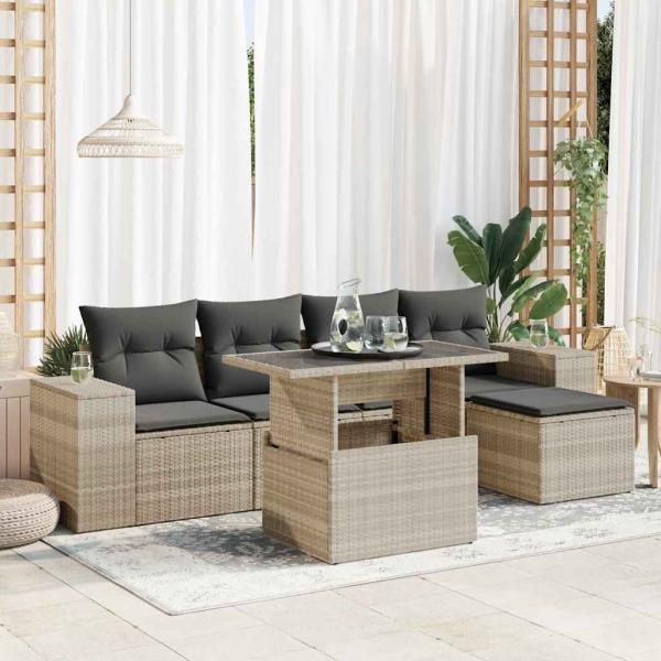 ARDEBO.de - 6-tlg. Garten-Sofagarnitur mit Kissen Hellgrau Poly Rattan
