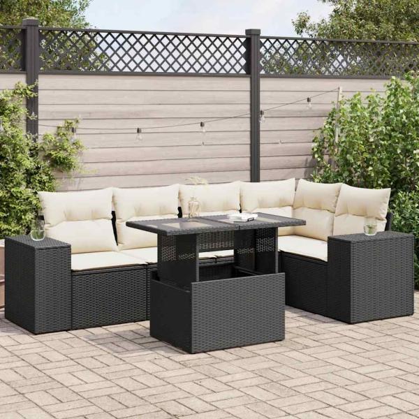 ARDEBO.de - 6-tlg. Garten-Sofagarnitur mit Kissen Schwarz Poly Rattan