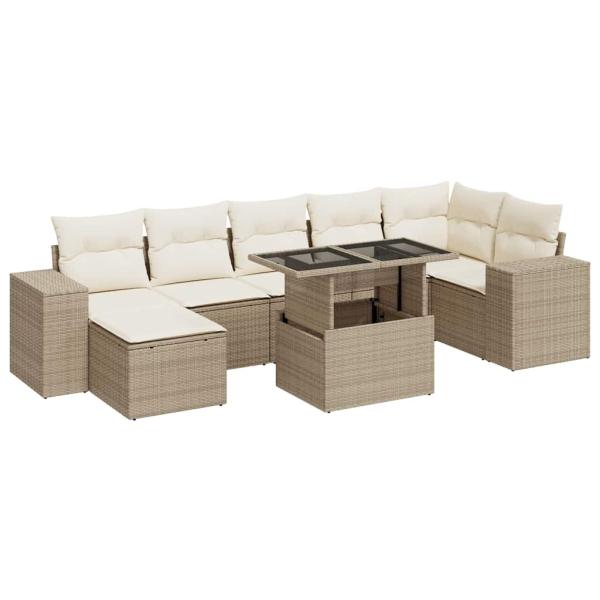 8-tlg. Garten-Sofagarnitur mit Kissen Beige Poly Rattan