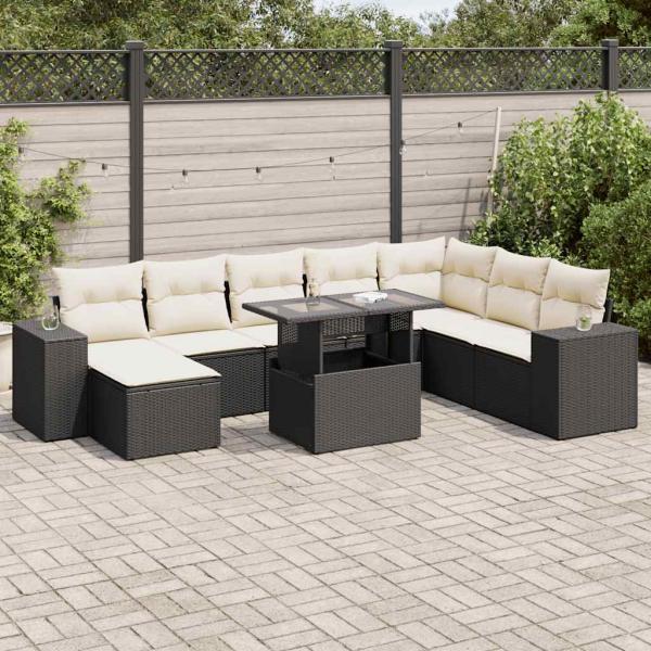 ARDEBO.de - 9-tlg. Garten-Sofagarnitur mit Kissen Schwarz Poly Rattan