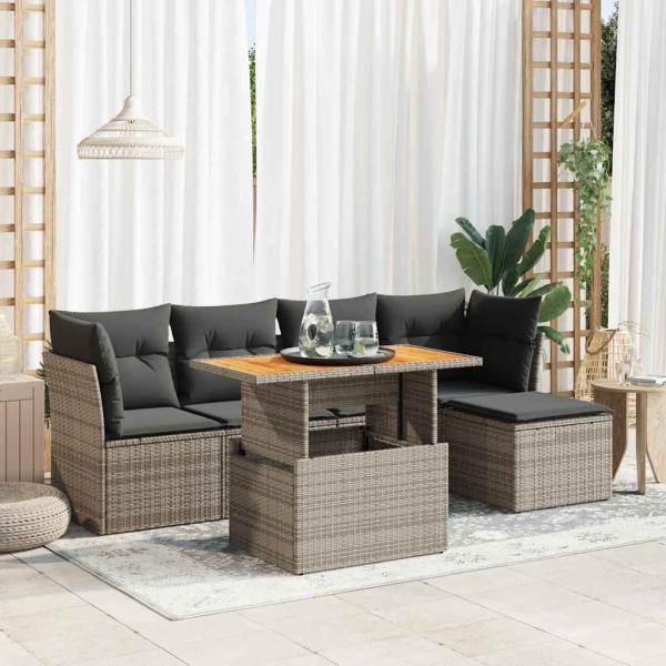 ARDEBO.de - 6-tlg. Garten-Sofagarnitur mit Kissen Grau Poly Rattan