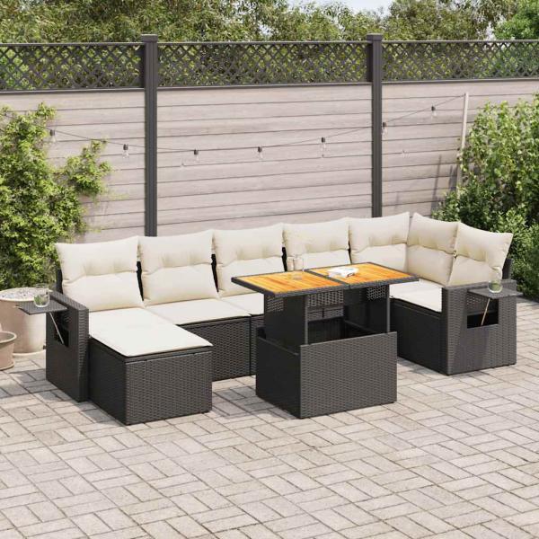 ARDEBO.de - 8-tlg. Garten-Sofagarnitur mit Kissen Schwarz Poly Rattan