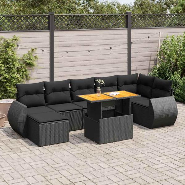 ARDEBO.de - 8-tlg. Garten-Sofagarnitur mit Kissen Schwarz Poly Rattan