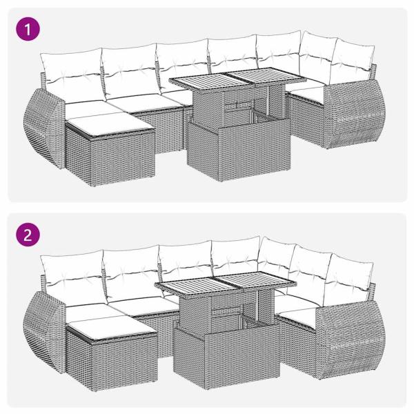 8-tlg. Garten-Sofagarnitur mit Kissen Grau Poly Rattan
