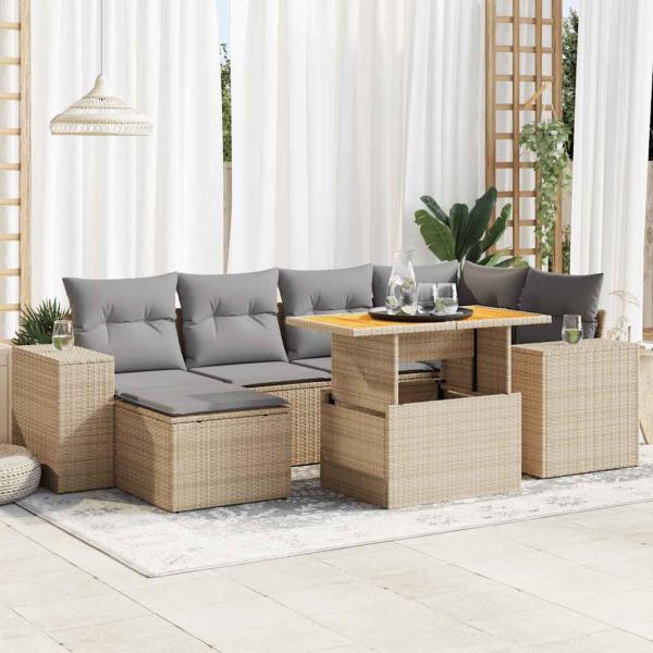 ARDEBO.de - 7-tlg. Garten-Sofagarnitur mit Kissen Beige Poly Rattan