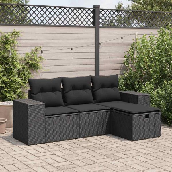 ARDEBO.de - 4-tlg. Garten-Sofagarnitur mit Kissen Schwarz Poly Rattan