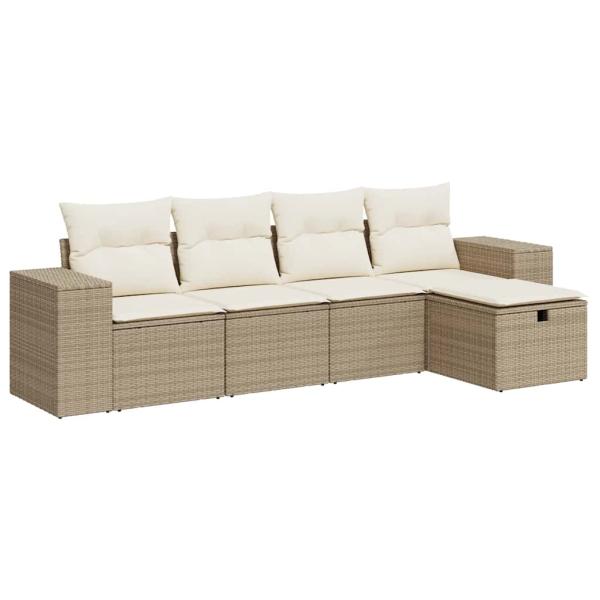 5-tlg. Garten-Sofagarnitur mit Kissen Beige Poly Rattan