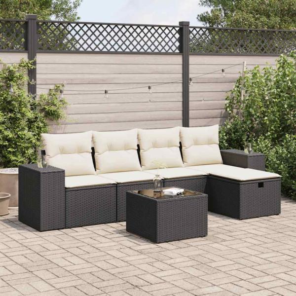 ARDEBO.de - 6-tlg. Garten-Sofagarnitur mit Kissen Schwarz Poly Rattan