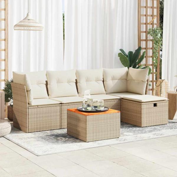 ARDEBO.de - 6-tlg. Garten-Sofagarnitur mit Kissen Beige Poly Rattan