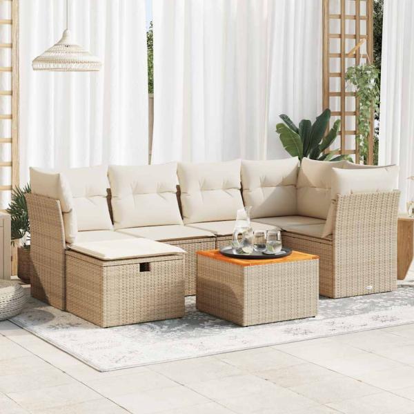 ARDEBO.de - 7-tlg. Garten-Sofagarnitur mit Kissen Beige Poly Rattan