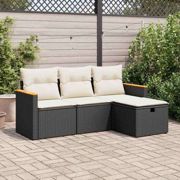 ARDEBO.de - 4-tlg. Garten-Sofagarnitur mit Kissen Schwarz Poly Rattan