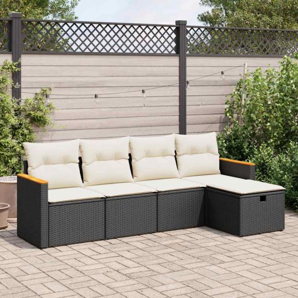 ARDEBO.de - 5-tlg. Garten-Sofagarnitur mit Kissen Schwarz Poly Rattan