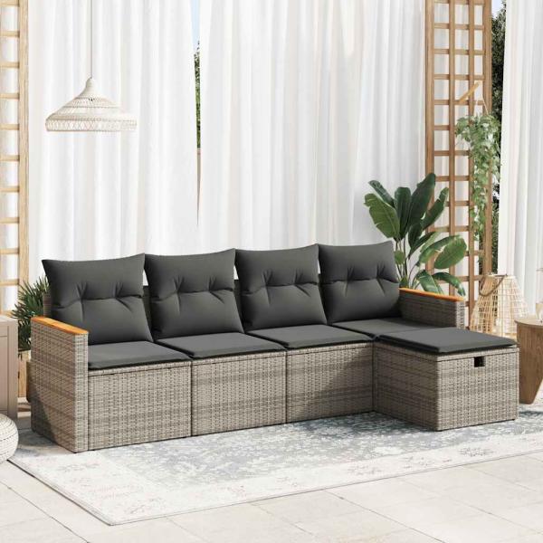 ARDEBO.de - 5-tlg. Garten-Sofagarnitur mit Kissen Grau Poly Rattan