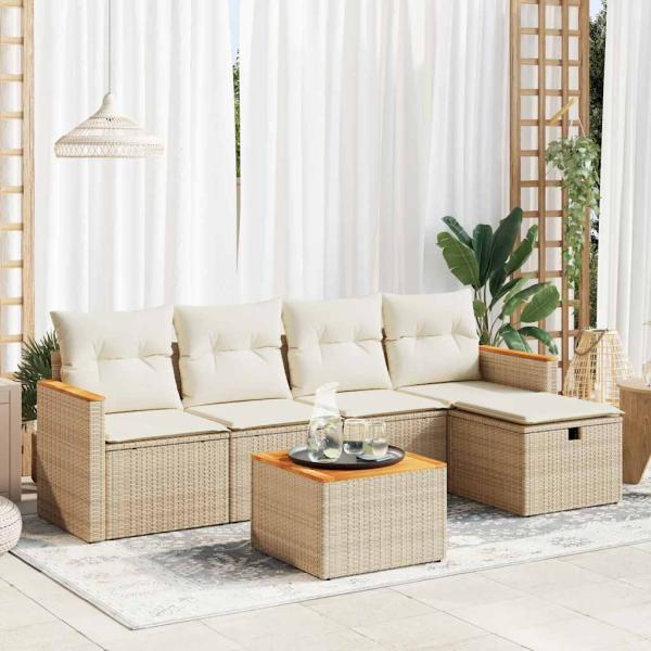 ARDEBO.de - 6-tlg. Garten-Sofagarnitur mit Kissen Beige Poly Rattan