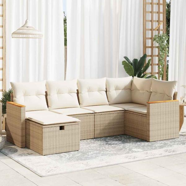 ARDEBO.de - 6-tlg. Garten-Sofagarnitur mit Kissen Beige Poly Rattan