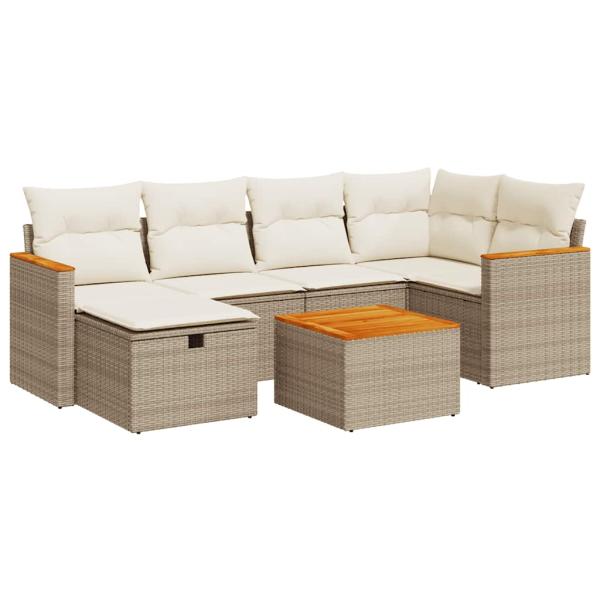 7-tlg. Garten-Sofagarnitur mit Kissen Beige Poly Rattan