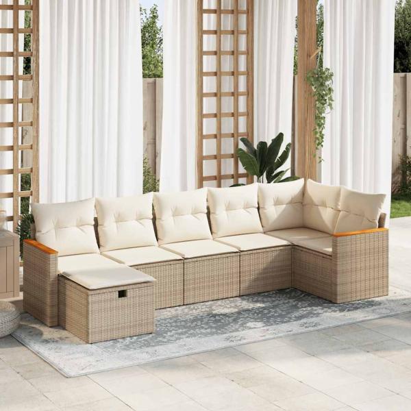 ARDEBO.de - 7-tlg. Garten-Sofagarnitur mit Kissen Beige Poly Rattan