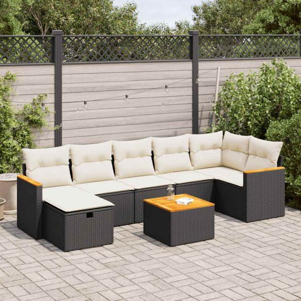 ARDEBO.de - 8-tlg. Garten-Sofagarnitur mit Kissen Schwarz Poly Rattan