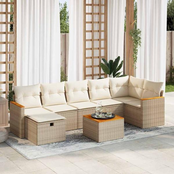 ARDEBO.de - 8-tlg. Garten-Sofagarnitur mit Kissen Beige Poly Rattan