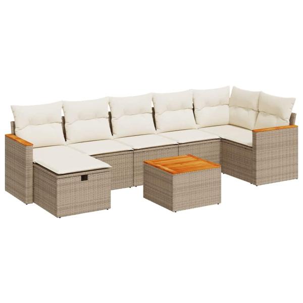 8-tlg. Garten-Sofagarnitur mit Kissen Beige Poly Rattan