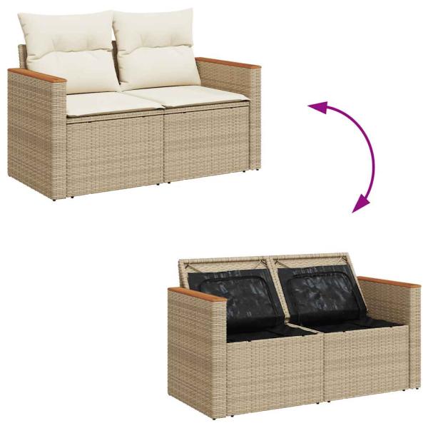 6-tlg. Garten-Sofagarnitur mit Kissen Beige Poly Rattan