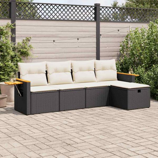 ARDEBO.de - 5-tlg. Garten-Sofagarnitur mit Kissen Schwarz Poly Rattan