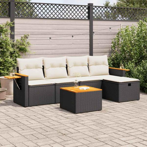 ARDEBO.de - 6-tlg. Garten-Sofagarnitur mit Kissen Schwarz Poly Rattan