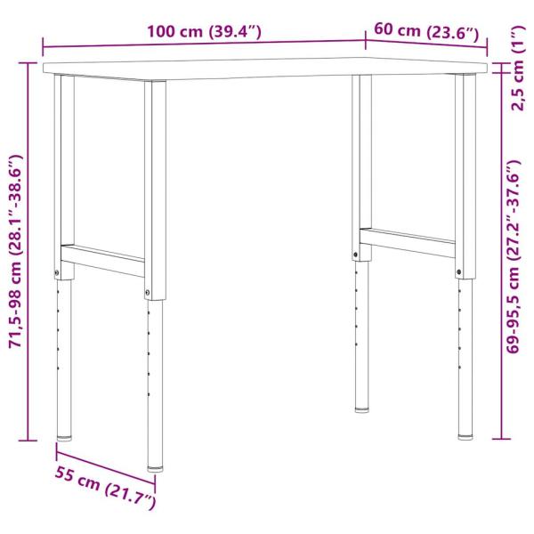 Werkbank Dunkelbraun 100x60x(71,5-98) cm Massivholz Eiche