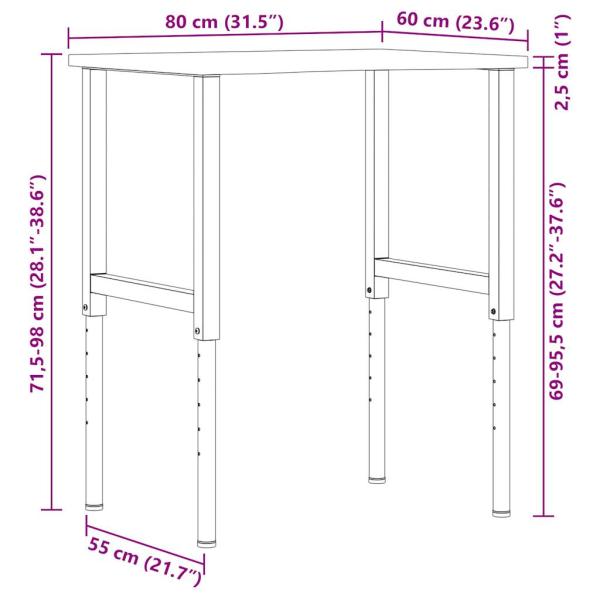 Werkbank Dunkelbraun 80x60x(71,5-98) cm Massivholz Eiche