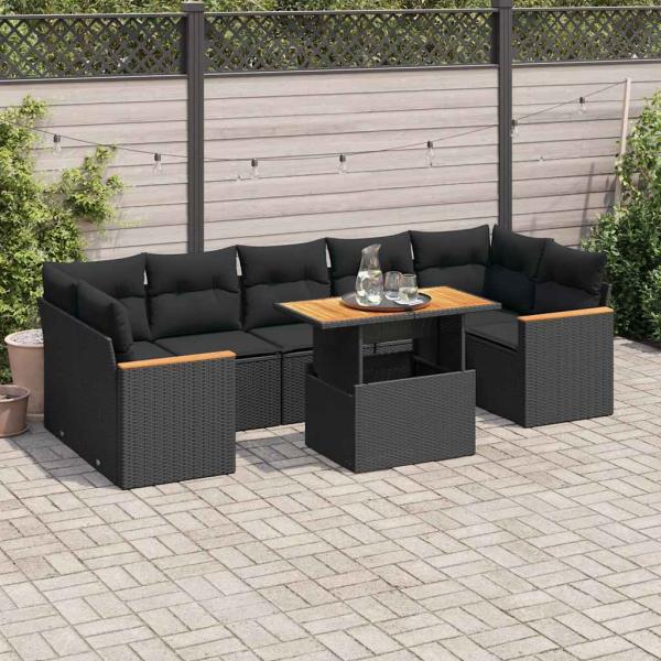 ARDEBO.de - 7-tlg. Garten-Sofagarnitur mit Kissen Schwarz Poly Rattan