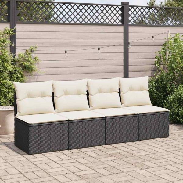 4-tlg. Garten-Sofagarnitur mit Kissen Schwarz Poly Rattan