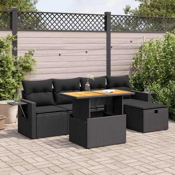 ARDEBO.de - 6-tlg. Garten-Sofagarnitur mit Kissen Schwarz Poly Rattan