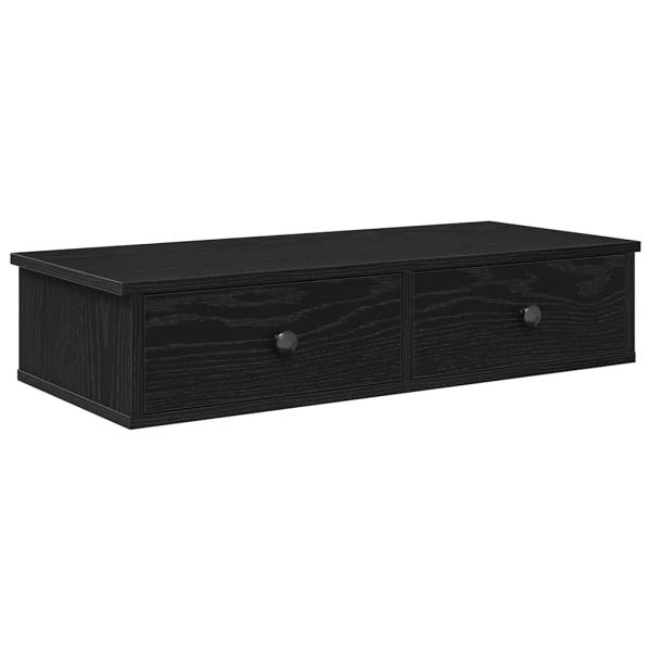ARDEBO.de - Wandregal mit Schubladen Schwarz 80x31x17 cm Holzwerkstoff