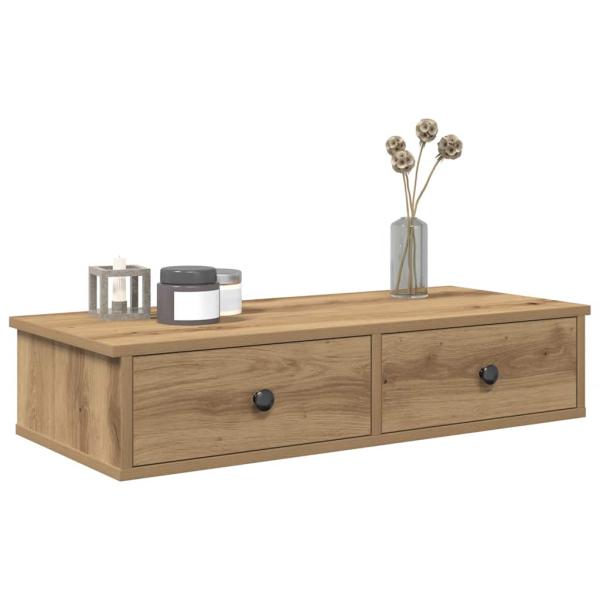 ARDEBO.de - Wandregal mit Schubladen Artisan-Eiche 80x31x17cm Holzwerkstoff