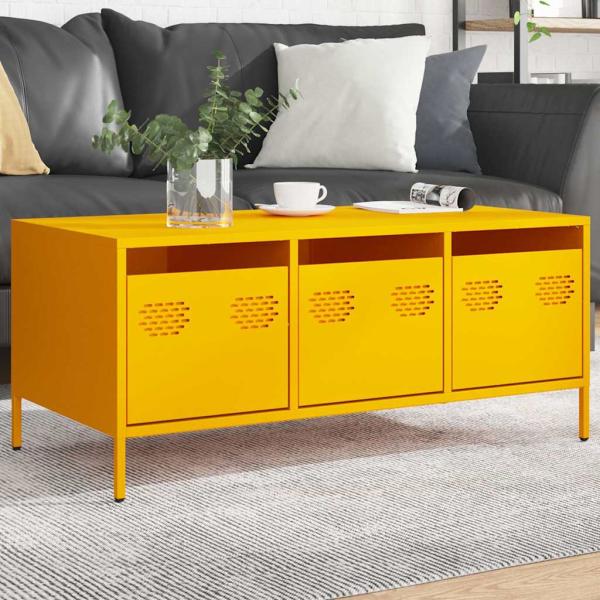 ARDEBO.de - Couchtisch Senfgelb 101,5x50x43,5 cm Kaltgewalzter Stahl