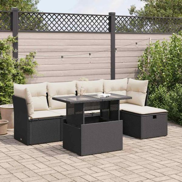 ARDEBO.de - 6-tlg. Garten-Sofagarnitur mit Kissen Schwarz Poly Rattan