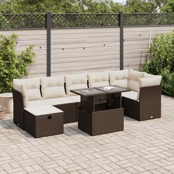 ARDEBO.de - 8-tlg. Garten-Sofagarnitur mit Kissen Braun Poly Rattan
