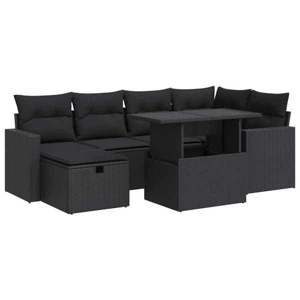 ARDEBO.de - 7-tlg. Garten-Sofagarnitur mit Kissen Schwarz Poly Rattan