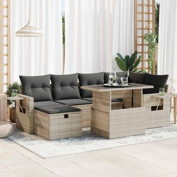 ARDEBO.de - 7-tlg. Garten-Sofagarnitur mit Kissen Hellgrau Poly Rattan