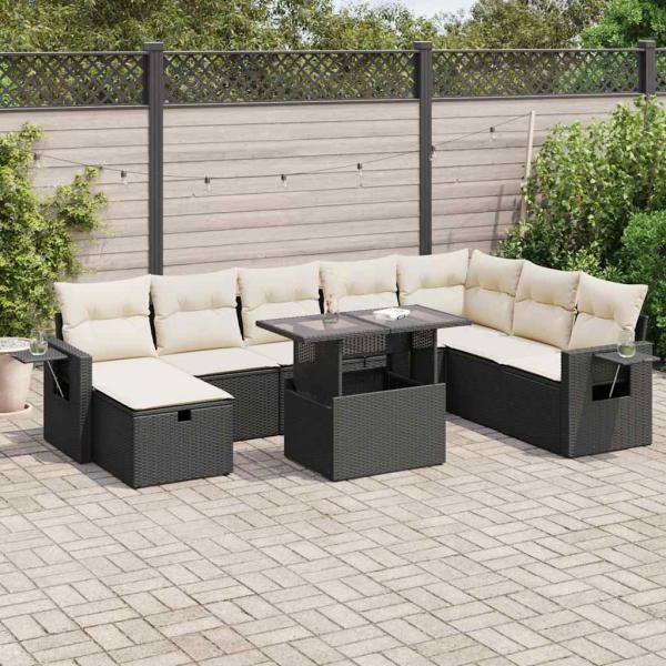 ARDEBO.de - 9-tlg. Garten-Sofagarnitur mit Kissen Schwarz Poly Rattan