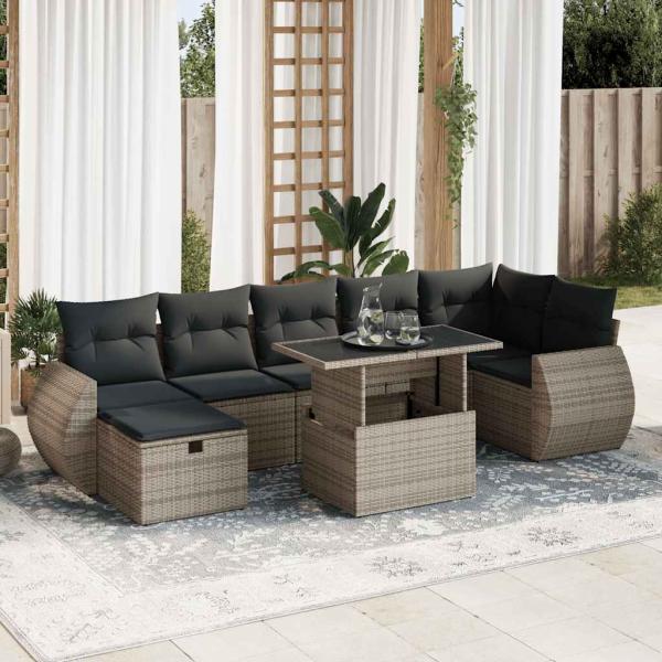 ARDEBO.de - 8-tlg. Garten-Sofagarnitur mit Kissen Grau Poly Rattan