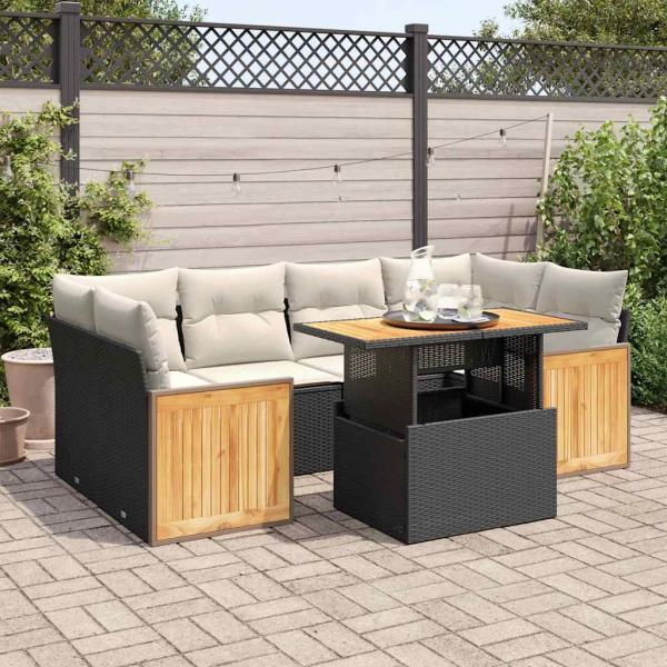 ARDEBO.de - 7-tlg. Garten-Sofagarnitur mit Kissen Schwarz Poly Rattan