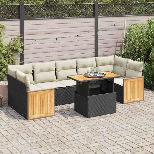 ARDEBO.de - 8-tlg. Garten-Sofagarnitur mit Kissen Schwarz Poly Rattan
