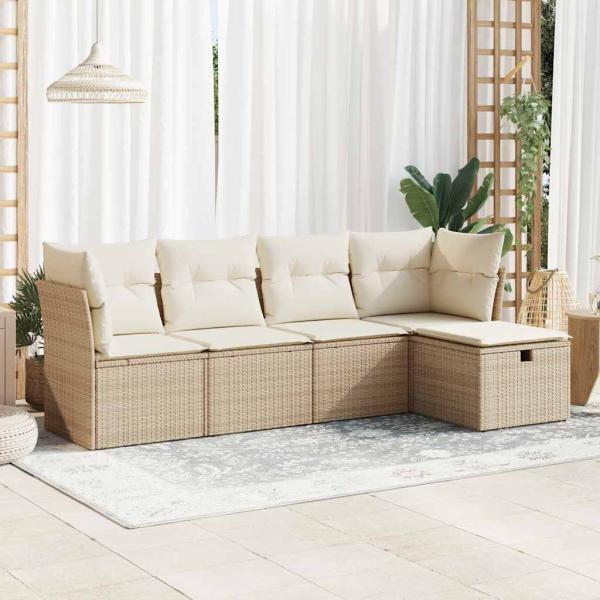 ARDEBO.de - 5-tlg. Garten-Sofagarnitur mit Kissen Beige Poly Rattan
