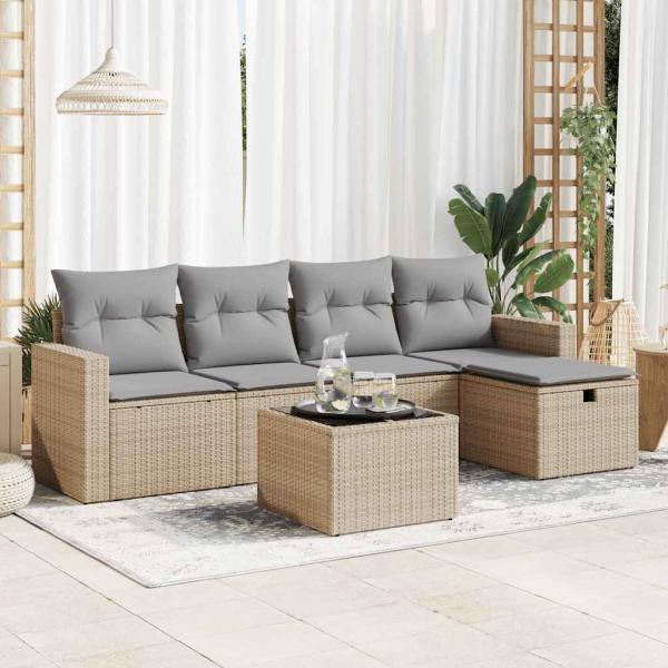 ARDEBO.de - 6-tlg. Garten-Sofagarnitur mit Kissen Beige Poly Rattan