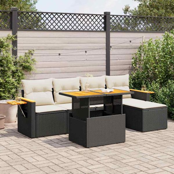 ARDEBO.de - 7-tlg. Garten-Sofagarnitur mit Kissen Schwarz Poly Rattan