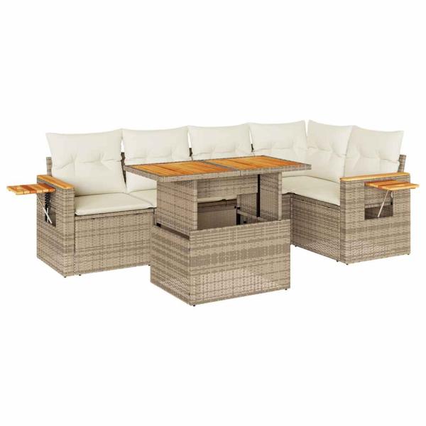 5-tlg. Garten-Sofagarnitur mit Kissen Beige Poly Rattan Akazie
