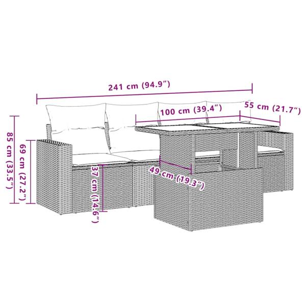 5-tlg. Garten-Sofagarnitur mit Kissen Beige Poly Rattan